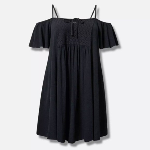 Torrid NWT Mini Gauze Cold Shoulder Trapeze Dress Black  Size L (0) - Picture 5 of 16
